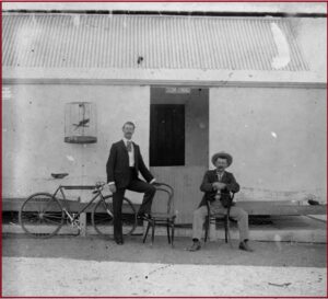 The Padley Brothers outside of the family home in Menzies 'Sign says 'Crows Nest" - c 1901 - Photo SLWA