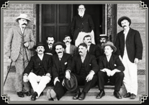 Yilgarn Mining Men - Front Row L-R: J Cornell M.L.C. – J Horan M.L.A -Wilson - ? Back Row: L-R: Cheriton – Vere Harris – A McIntyre – J McIntyre – C Burbridge (Standing)Southern Cross Times 29 October 1932, page 5