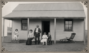 The Schumann family outside their house at Day Dawn about 1907