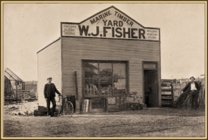 Nannine Timber Yard, W J Fisher standing in doorway - Photo Robin Panousieris,