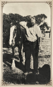 Tom Egan holding the horse of Charles Palmer the disoverer of the field - Norseman-Esperance News 20 June 1936, page 8