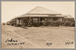 Camels resting outside of Masterston & Co General Agents Nannine 1899. W J Fisher can be seen standing behind his bicycle - Robin Panousieris,